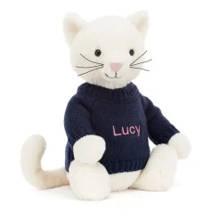 Bashful Cream Kitten with Personalised Navy Jumper
