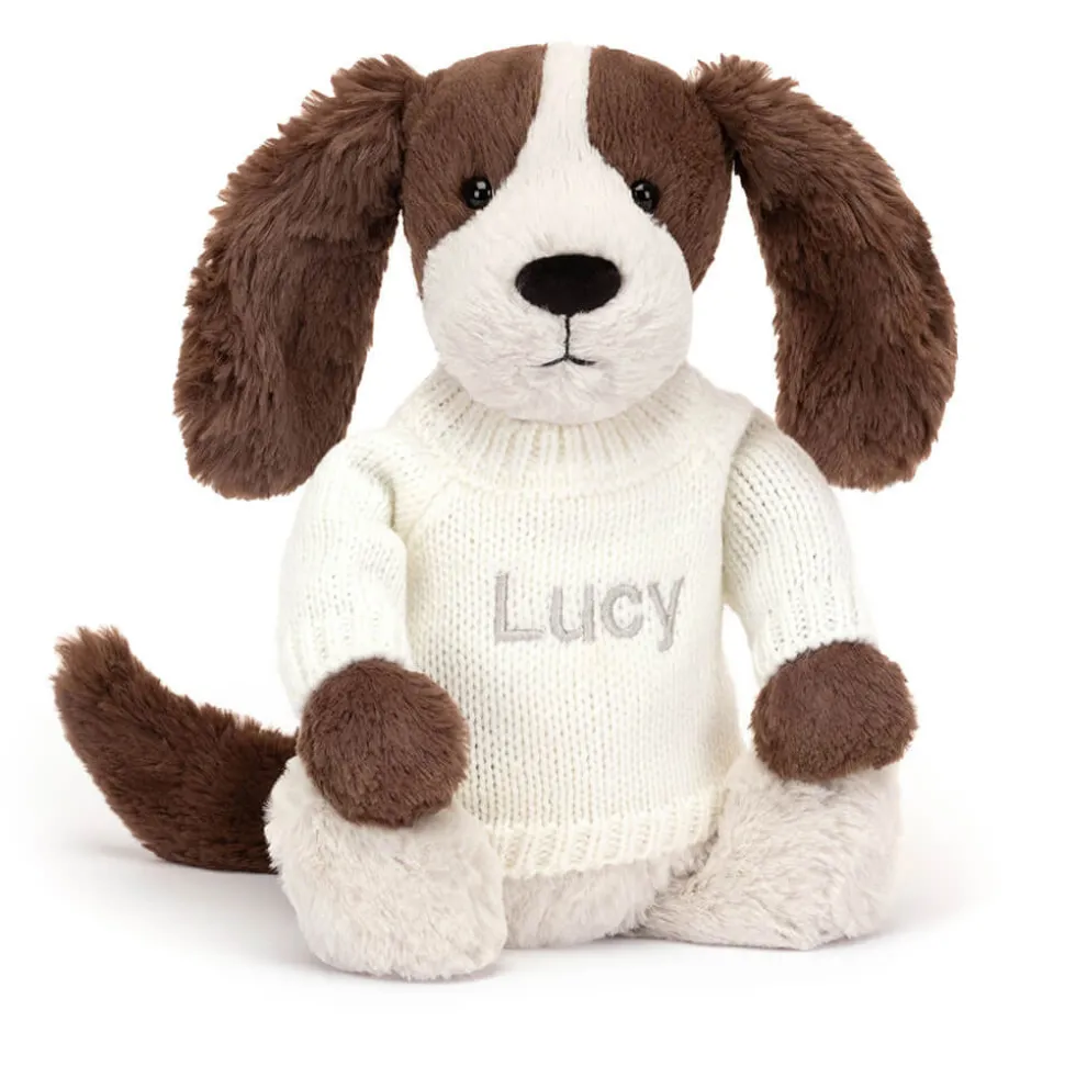 Bashful Fudge Puppy with Personalised Cream Jumper