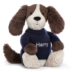 Bashful Fudge Puppy with Personalised Navy Jumper