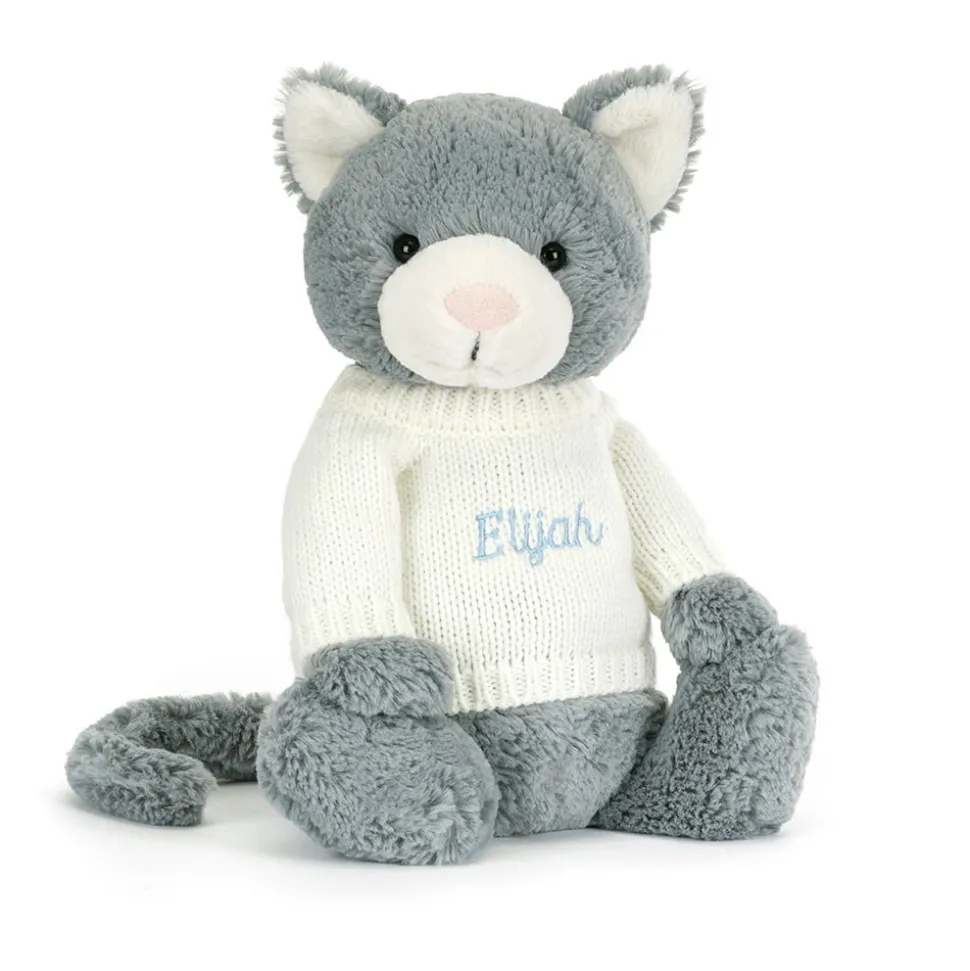 Bashful Kitten with Personalised Cream Jumper