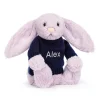 Bashful Lilac Bunny with Personalised Navy Jumper