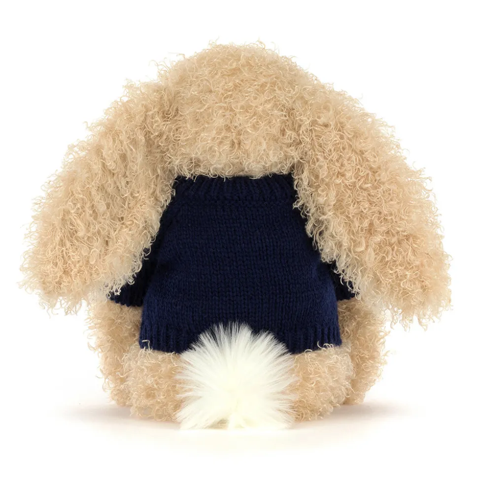 Bashful Luxe Bunny Curly with Personalised Navy Jumper