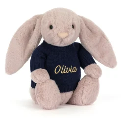 Bashful Luxe Bunny Rosa with Personalised Navy Jumper
