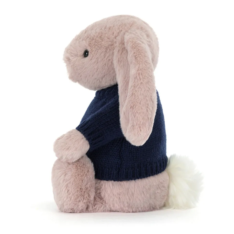 Bashful Luxe Bunny Rosa with Personalised Navy Jumper