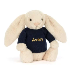 Bashful Luxe Bunny Willow with Personalised Navy Jumper