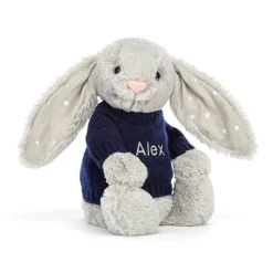 Bashful Shimmer Bunny with Personalised Navy Jumper