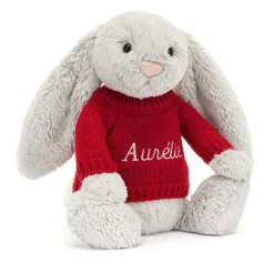 Bashful Silver Bunny with Personalised Red Jumper