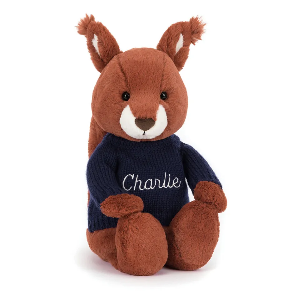 Bashful Squirrel with Personalised Navy Jumper