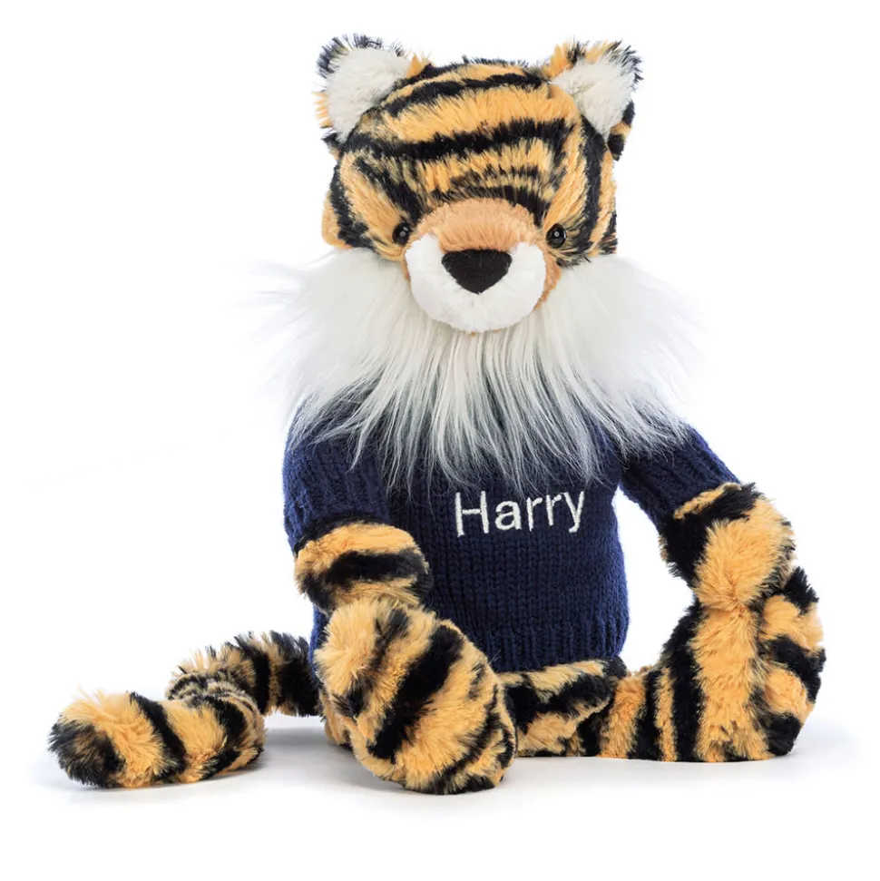 Bashful Tiger with Personalised Navy Jumper