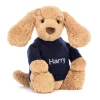 Bashful Toffee Puppy with Personalised Navy Jumper