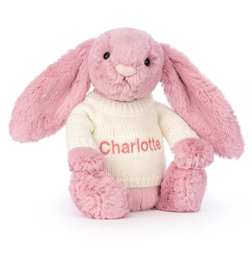 Bashful Tulip Pink Bunny with Personalised Cream Jumper