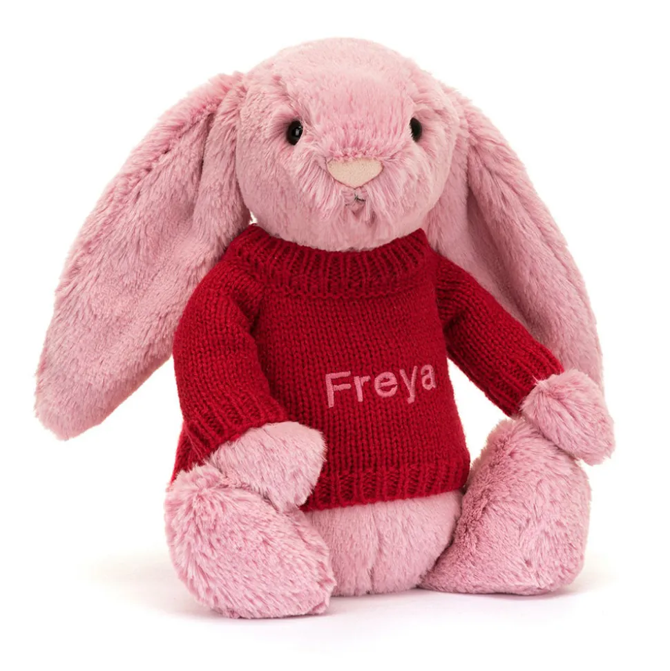 Bashful Tulip Pink Bunny with Personalised Red Jumper