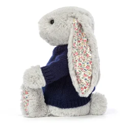 Blossom Silver Bunny with Personalised Navy Jumper