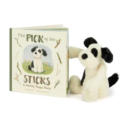 The Pick of the Sticks Book and Bashful Black & Cream Puppy Medium
